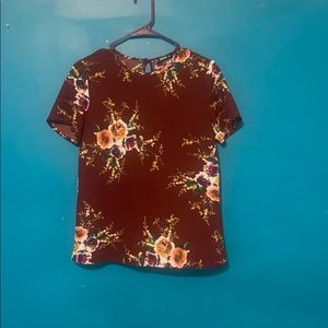 SHEIN maroon floral short sleeve blouse small